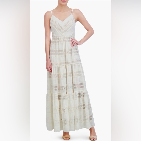 Eliza J Cream Lace Inset Detail Maxi Sun Dress